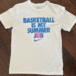 Nike White and Blue “Basketball is my summer job” shirt Sz M